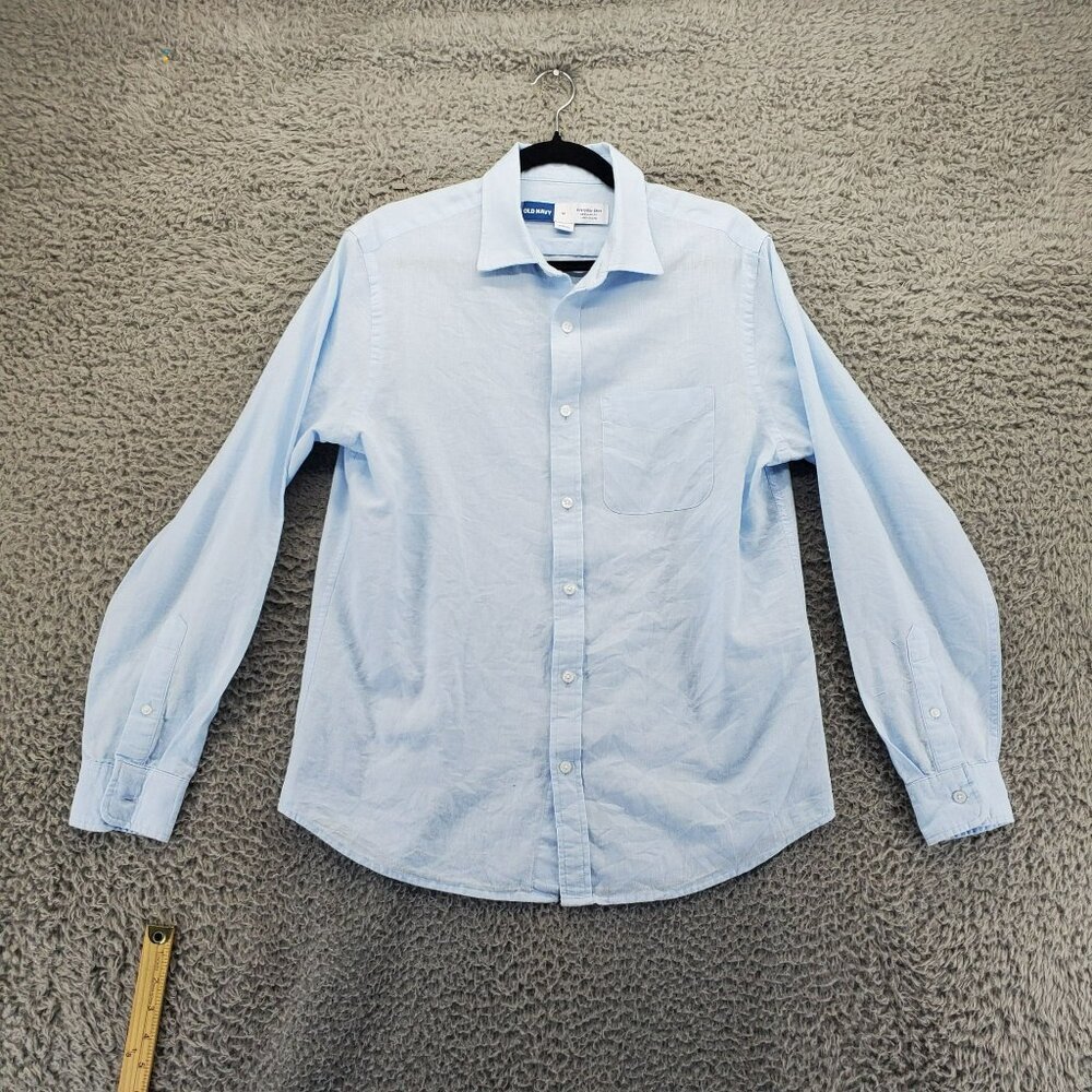 Old Navy Shirt Mens Medium Light Blue Regular Fit Linen Blend Long-Sleeve